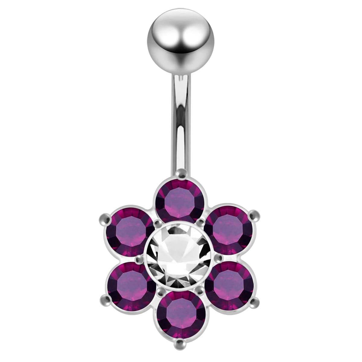 925 Sterling Silver Jewelled Flower Navel Belly Ring - Monster Piercing