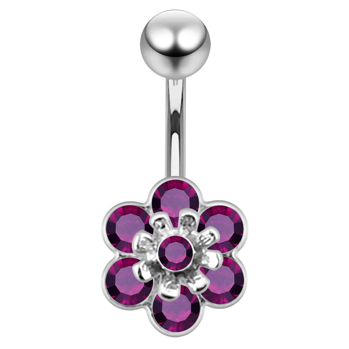925 Sterling Silver Jewelled Flower Navel Belly Banana - Monster Piercing