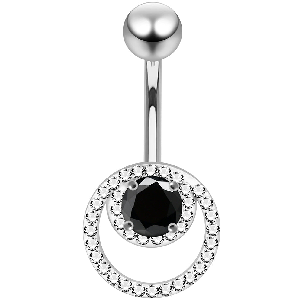 925 Sterling Silver CZ Jewelled Cutout Crescent Non Dangle Belly Button Ring - Monster Piercing