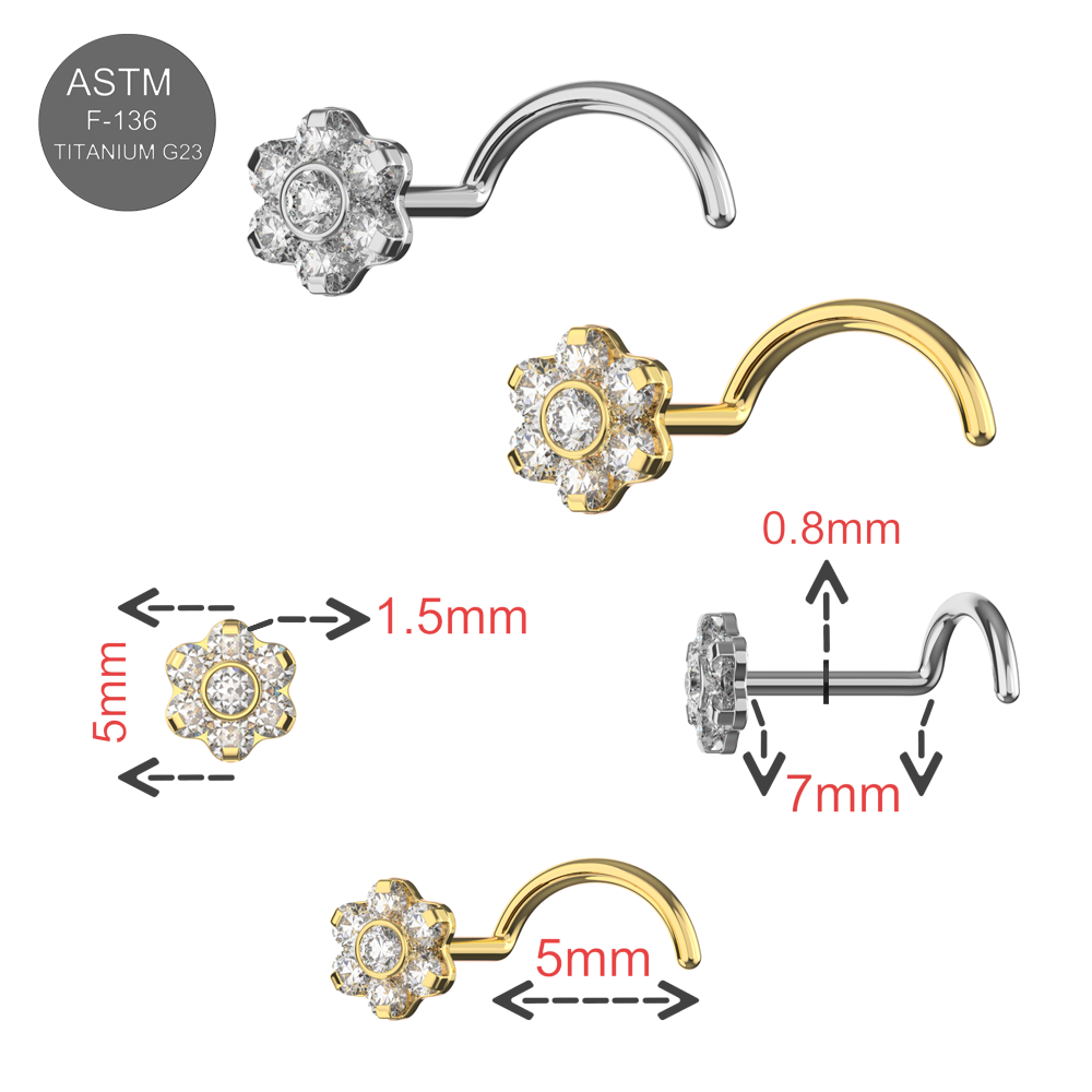G23 Titanium CZ Jewelled Flower Nose Screw - Monster Piercing