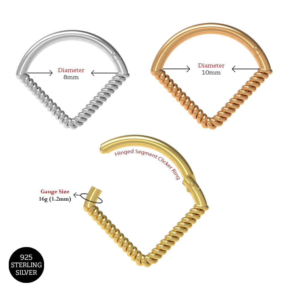 925 Sterling Silver Twisted V-Shape Hinged Braided Segment Clicker Ring - Monster Piercing