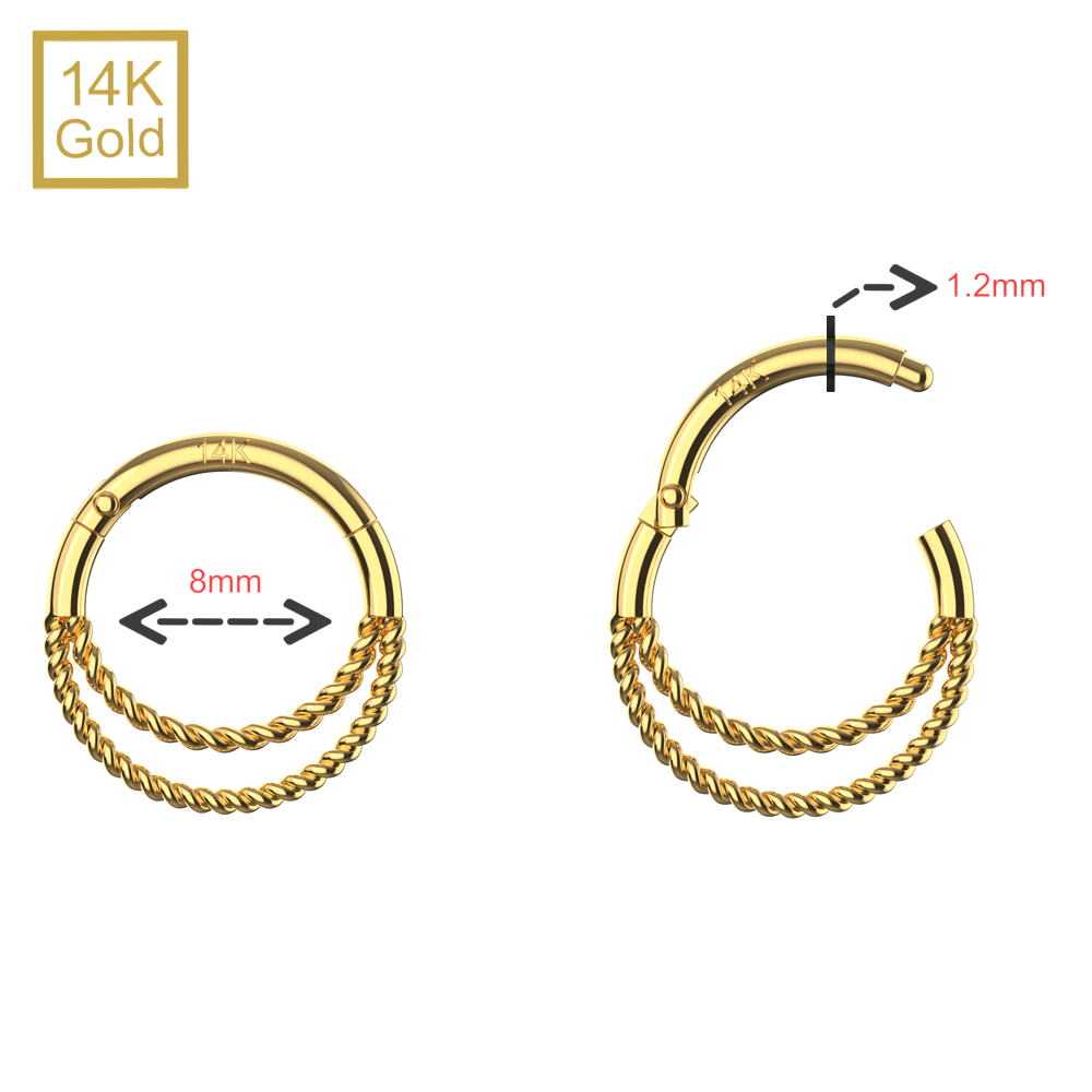 14K Gold Twisted Double Ring Segment Clicker Ring - Monster Piercing