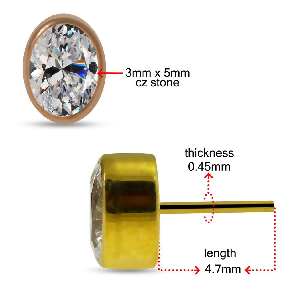 G23 Titanium Oval CZ Jewelled Threadless Push-fit Top - Monster Piercing