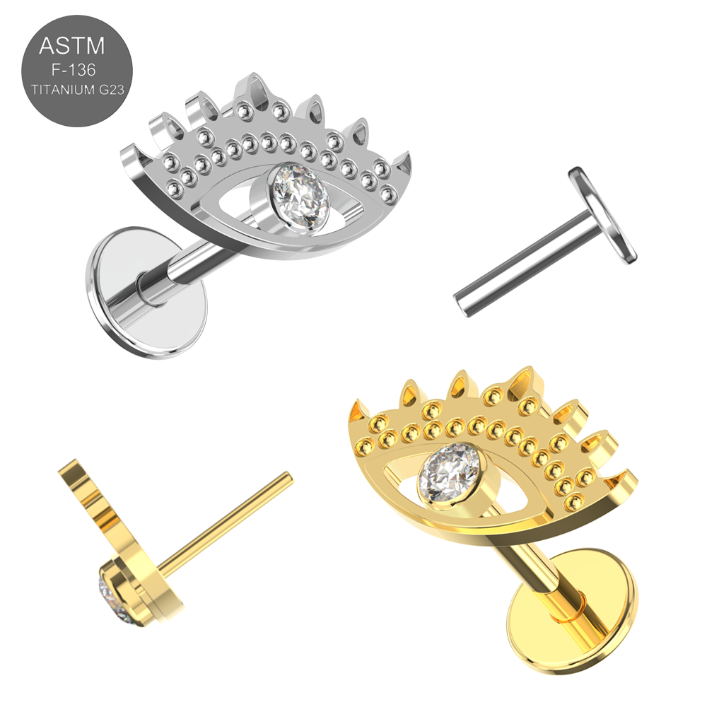 G23 Titanium CZ Jewelled Evil Eye Design Thread-less Push-Fit With Flatback Stud - Monster Piercing