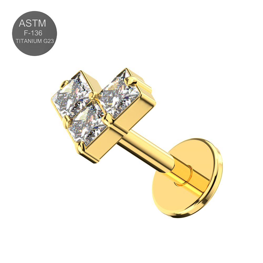 G23 Titanium CZ Jewelled Fancy Design Thread-less Push-Fit With Flatback Stud - Monster Piercing