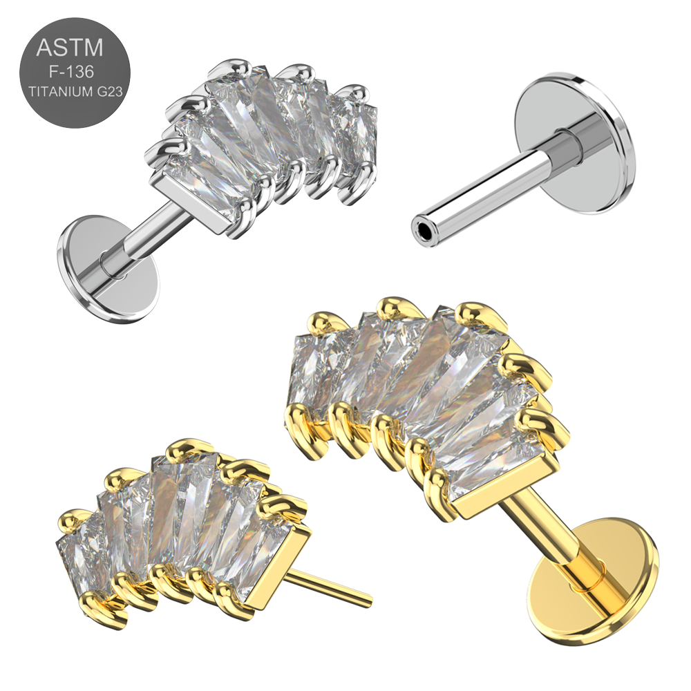 G23 Titanium CZ Jewelled Crown Design Thread-less Push-Fit With Flatback Stud - Monster Piercing