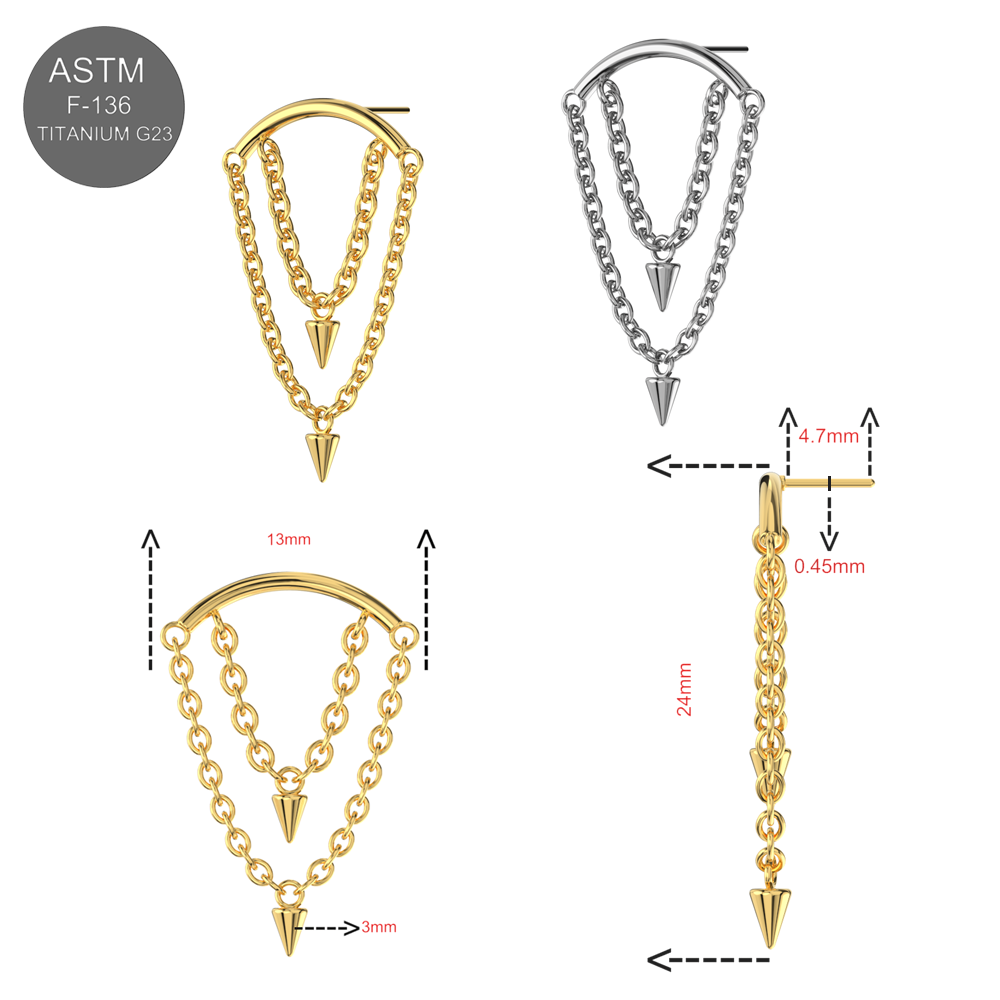 G23 Titanium Dangling Cone with Chain Fancy Design Thread-less Push-Fit Top