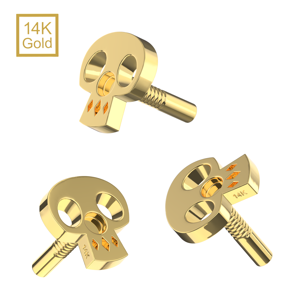 14K Gold Internal Thread Plain Skull Top - Monster Piercing