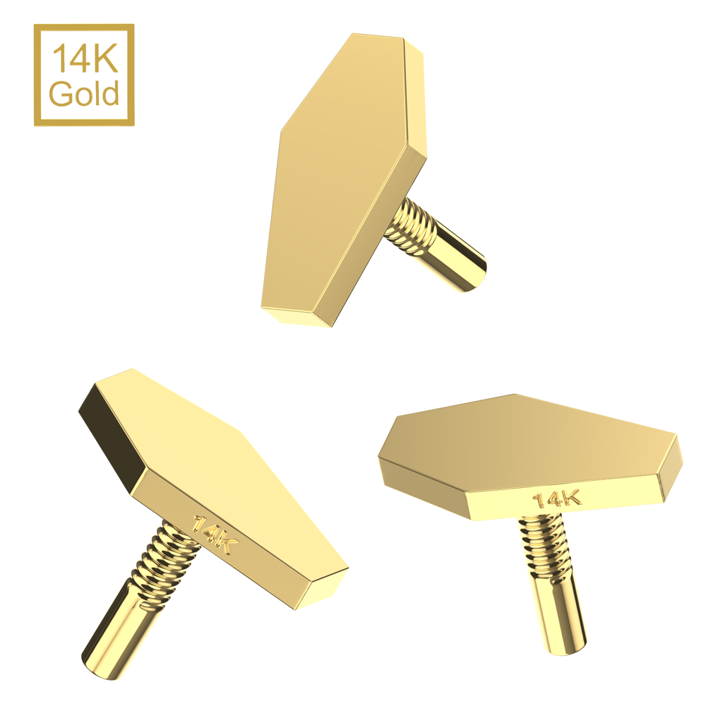 14K Gold Internal Thread Plain Tiny Coffin Top - Monster Piercing