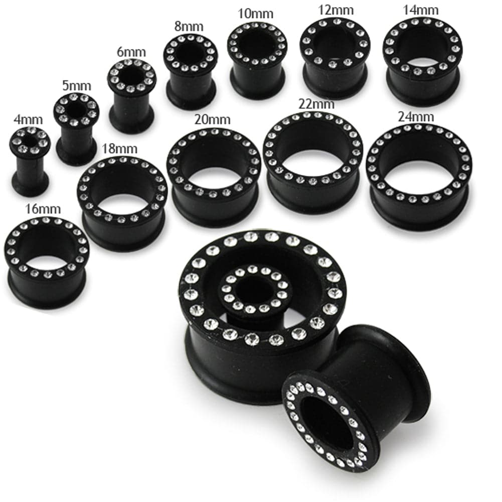 Multi Jewelled Black Silicone Ear Tunnel - Monster Piercing