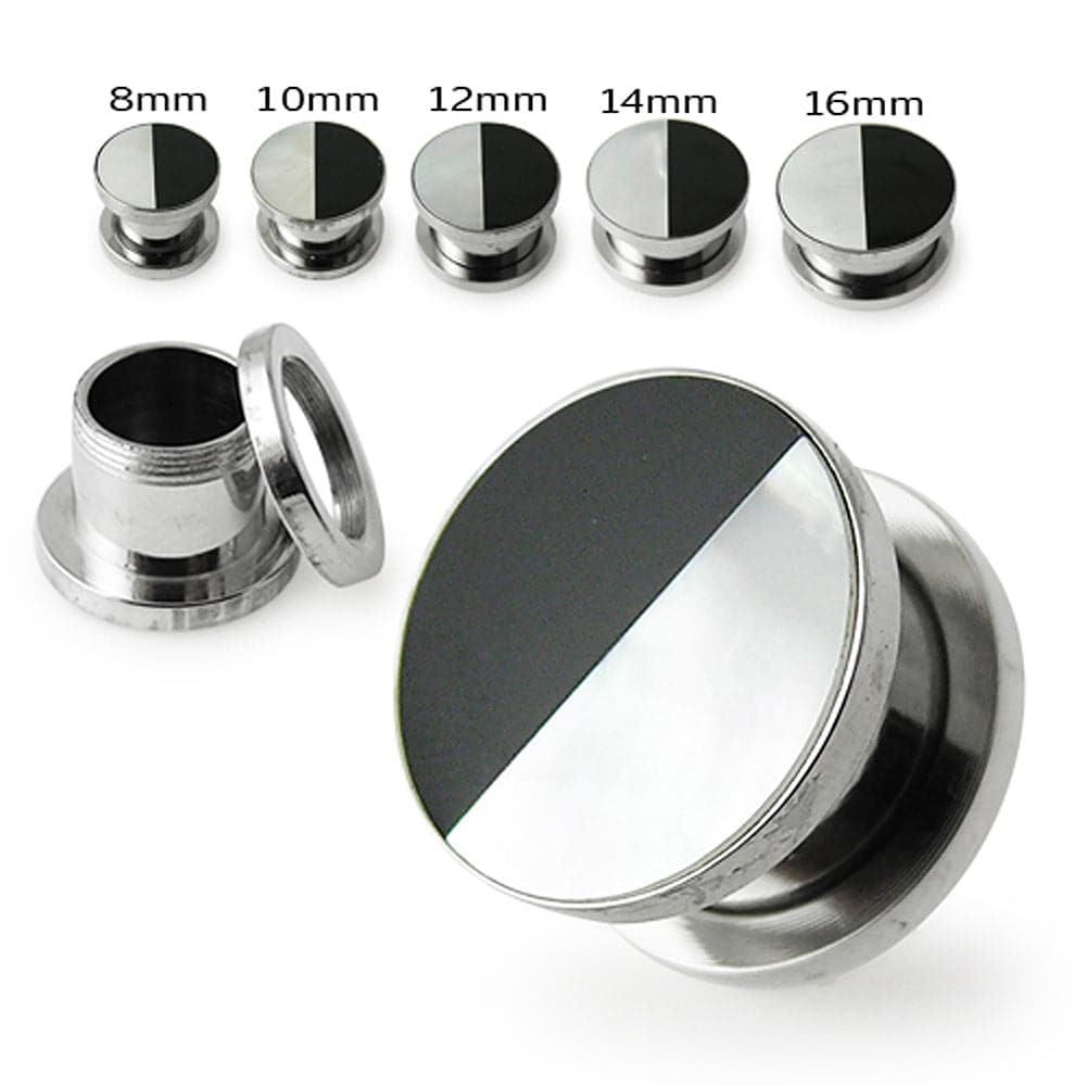 316L Surgical Steel B&W Shell Flesh Tunnel - Monster Piercing