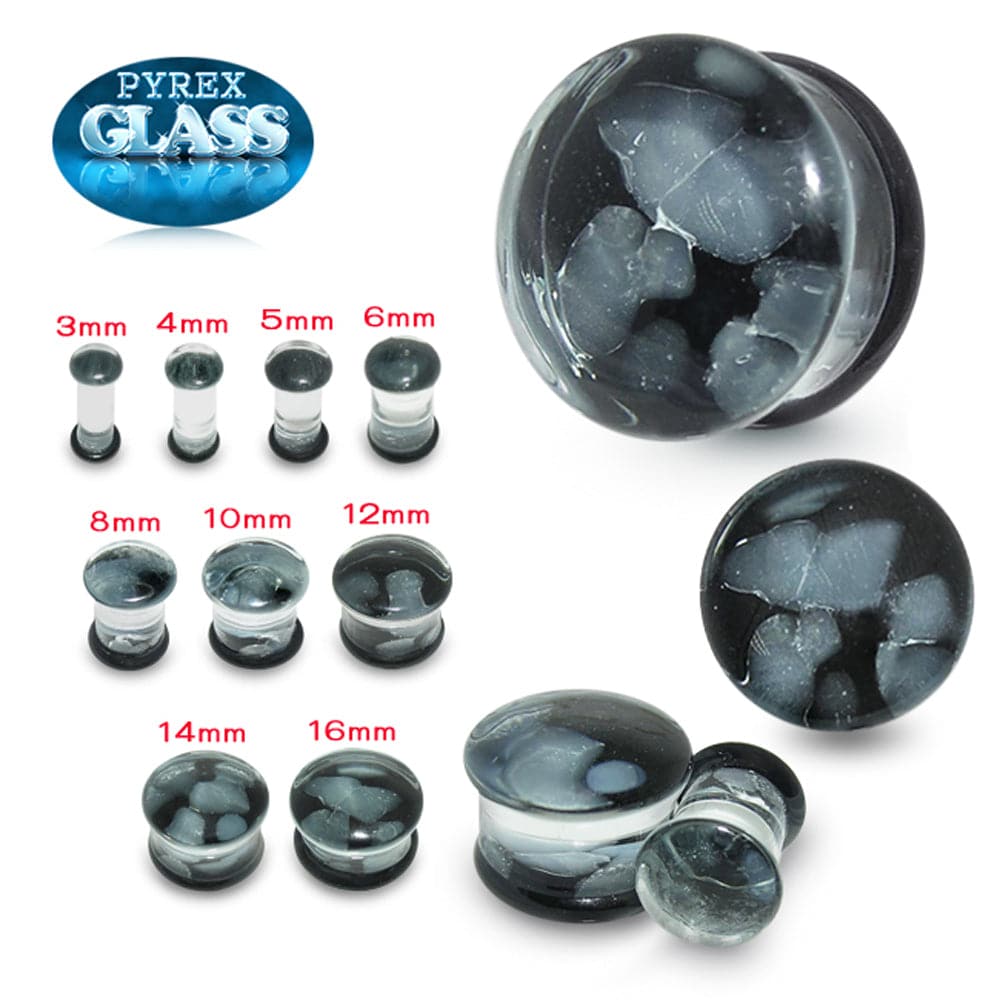 Pyrex Glass Grey Pebble Ear Plug - Monster Piercing