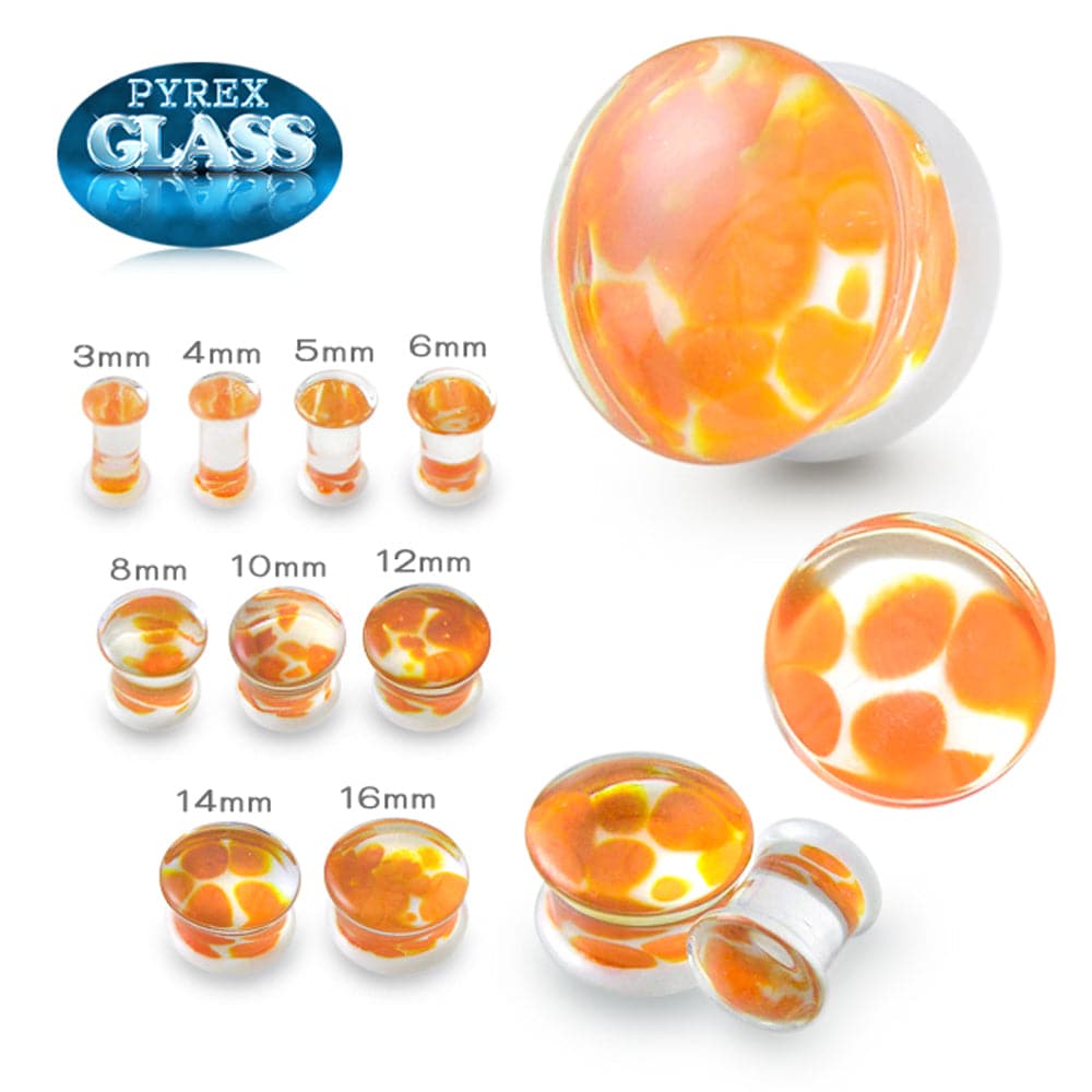 Pyrex Glass Orange and Clear Pebble Ear Tunnel Plug - Monster Piercing