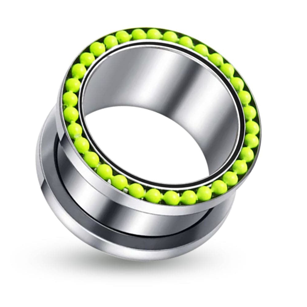 316L Surgical Steel With Light Green Ball Edge Top Flesh Tunnel - Monster Piercing
