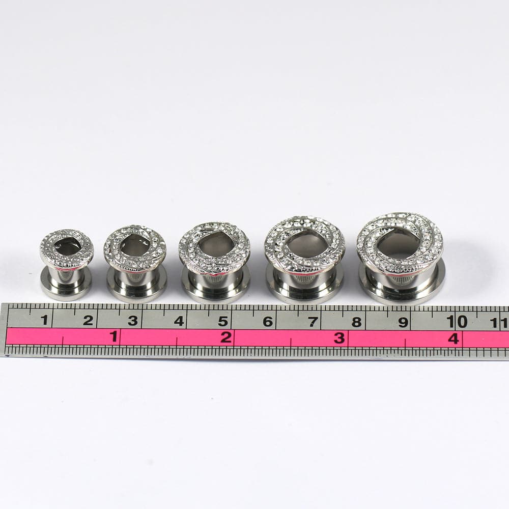 316L Surgical Steel Floral Swirl Micro Jewelled CZ Stone Ear Flesh Tunnel - Monster Piercing