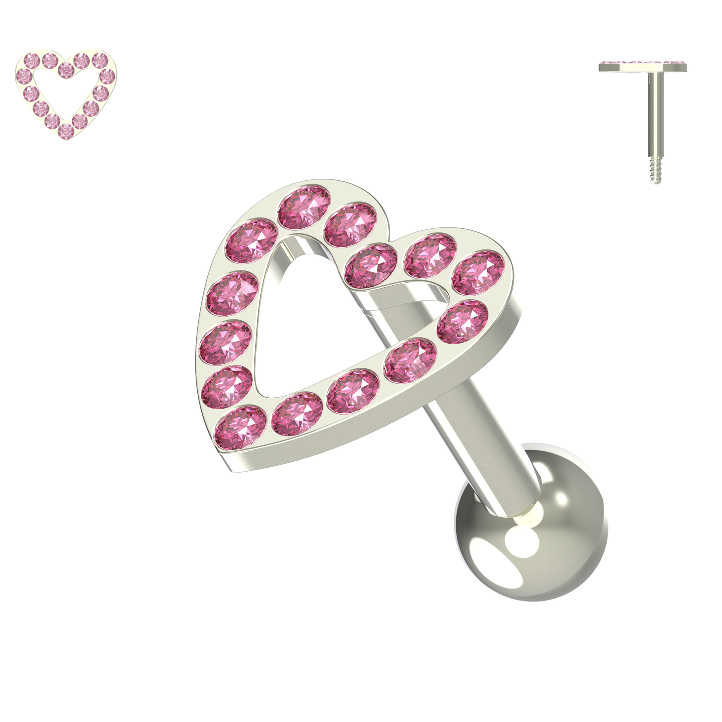 925 Sterling Silver Jewelled Heart Cartilage Ear Stud - Monster Piercing