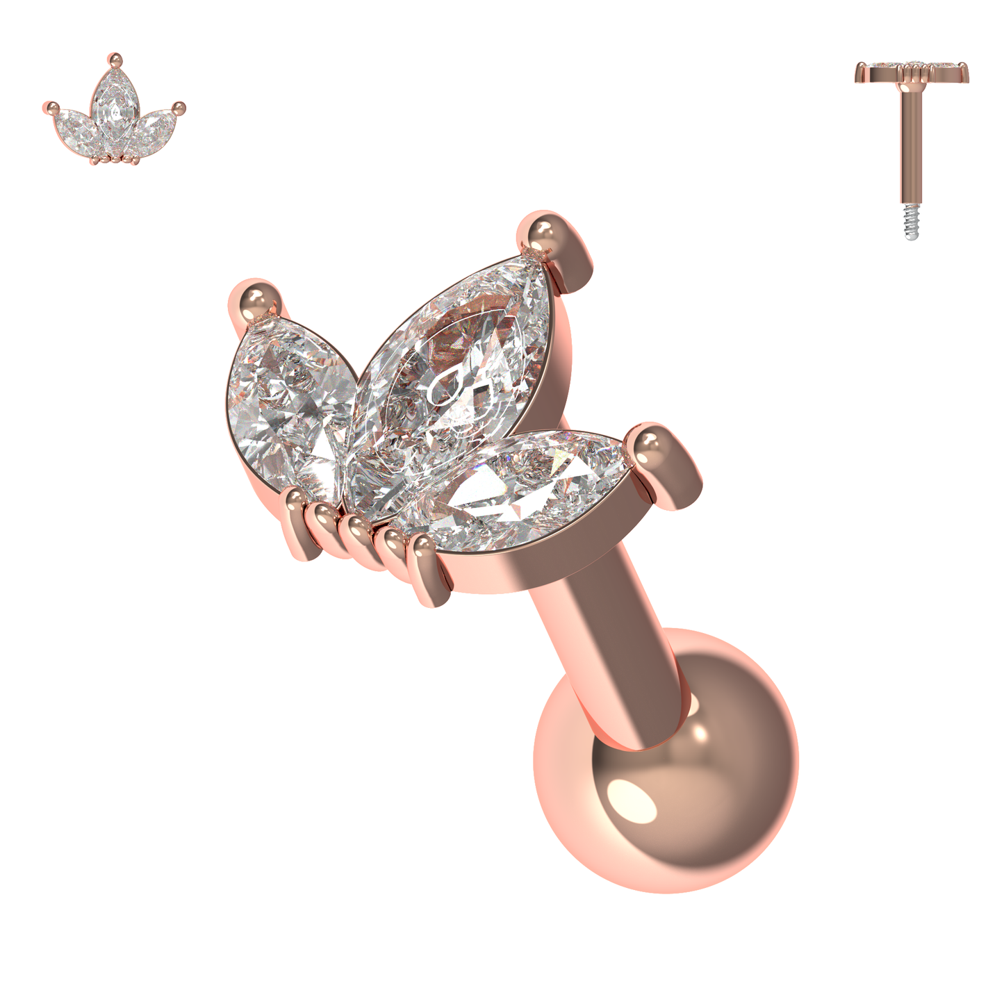 925 Sterling Silver CZ Jewelled Crown Cartilage Ear Stud - Monster Piercing