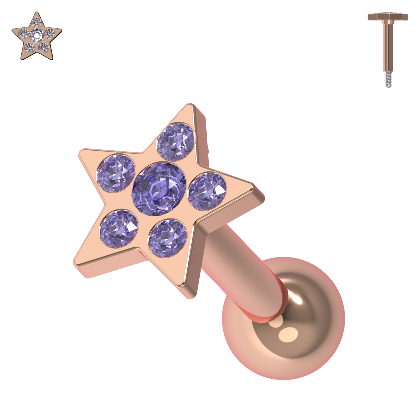 925 Sterling Silver Jewelled Flower Cartilage Helix Tragus Piercing Ear Stud - Monster Piercing