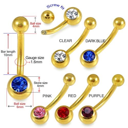 316L Surgical Steel Anodised Single Stone Belly Ring - Monster Piercing