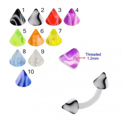 UV White Curved Bar with Printed UV Cone (Pack of 10) - Monster Piercing