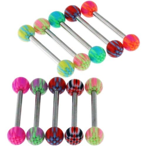 316L Surgical Steel Tongue Barbell with Checkered UV Balls (Pack of 10) - Monster Piercing
