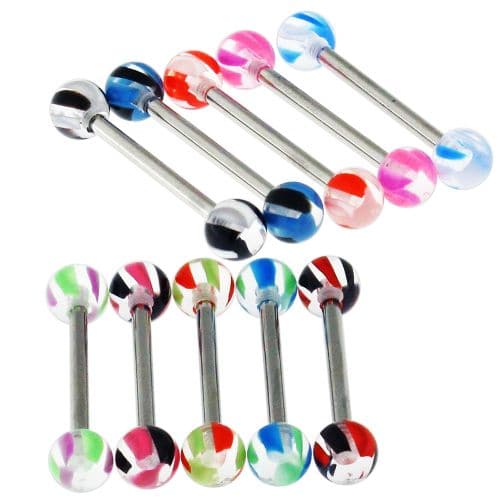 316L Surgical Steel Tongue Barbell with Threaded UV Balls (Pack of 10) - Monster Piercing