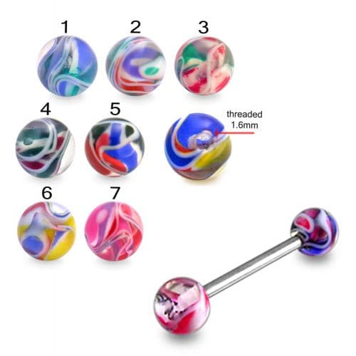 316L Surgical Steel Tongue Barbell in Mix Colour UV Balls (Pack of 10) - Monster Piercing