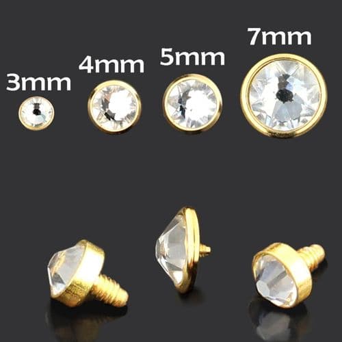 316L Surgical Steel Flat CZ Stone Gold Anodised Dermal Anchor Top - Monster Piercing