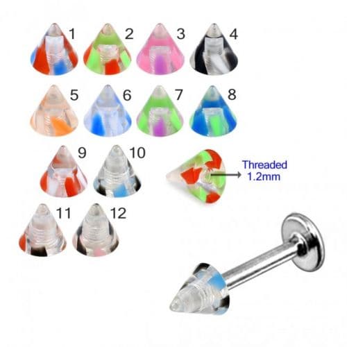 316L Surgical Steel Labret with Marble UV Cones (Pack of 10) - Monster Piercing