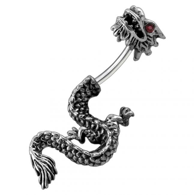 925 Sterling Silver Red Eye Dragon Spinal Belly Ring - Monster Piercing