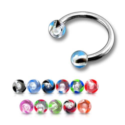 316L Surgical Steel Circular Barbell With Marble & Clear UV Balls (Pack of 10) - Monster Piercing