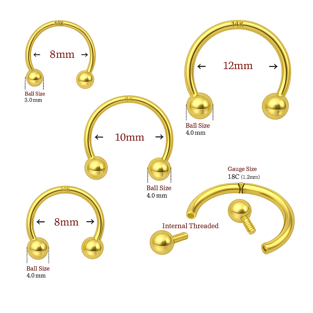 14K Gold Internally Threaded Circular Barbell - Monster Piercing