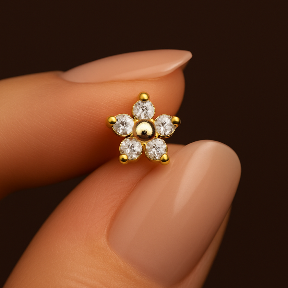 9K Gold Flower Nose Screw - Monster Piercing