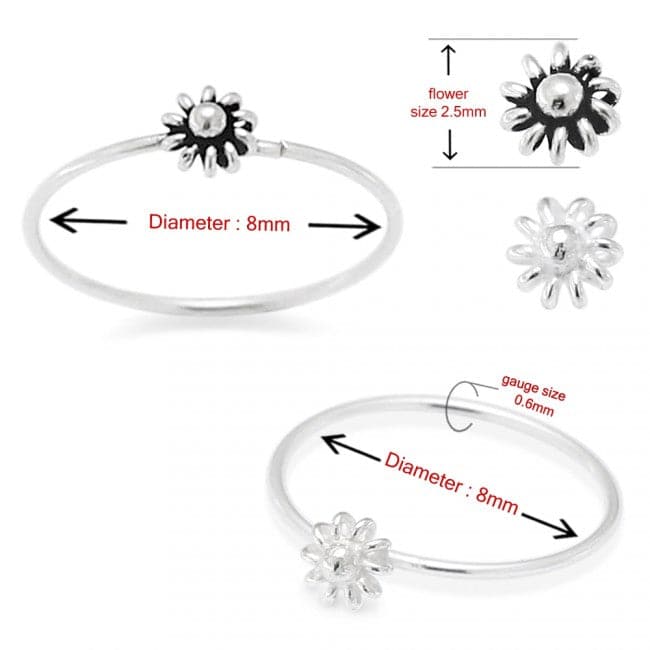 925 Sterling Silver Flower Open Hoop BCR Ring - Monster Piercing