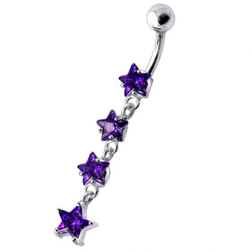 925 Sterling Silver Jewel Four Continuous Star Dangling Belly Ring - Monster Piercing