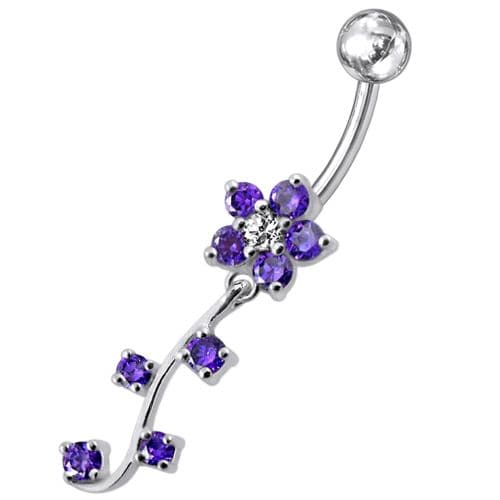 925 Sterling Silver Fancy Silver Flower Dangling Belly Ring - Monster Piercing