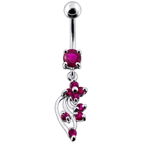 Silver Jeweled Fancy Dangling Belly Ring - Monster Piercing