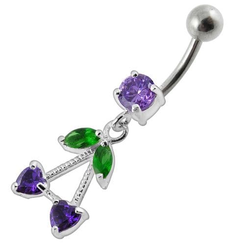925 Sterling Silver Fancy Jewelled Double Heart Stone Dangling Belly Ring - Monster Piercing