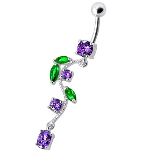 925 Sterling Silver Fancy Multi Jewelled Fairy Dangling Body Jewellery Belly Ring - Monster Piercing