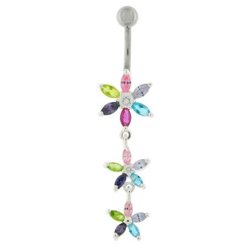 925 Sterling Silver Fancy Multi Star Dangling SS Bar Navel Ring - Monster Piercing