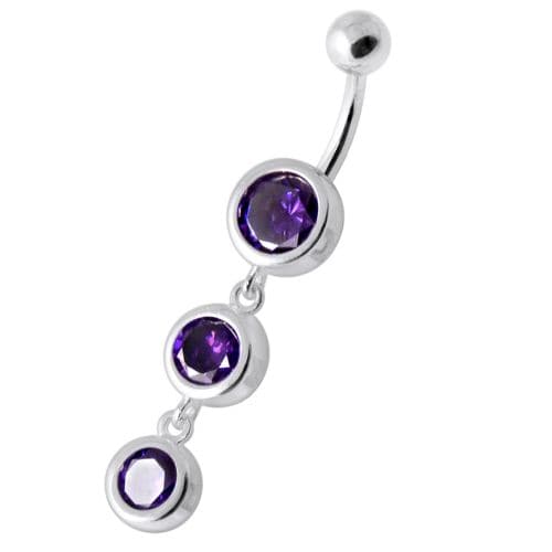 925 Sterling Silver Basel Setting Tri Round Jewelled Belly Banana - Monster Piercing