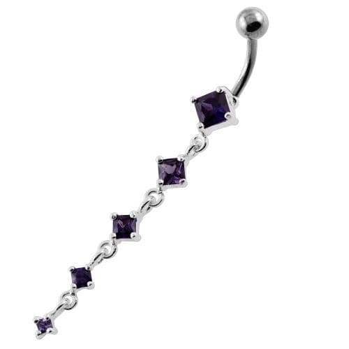 925 Sterling Silver Dangling Five Stones Belly Button Ring - Monster Piercing