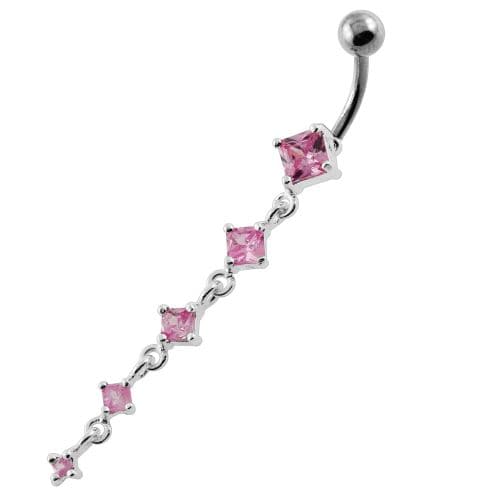 925 Sterling Silver Dangling Five Stones Belly Button Ring - Monster Piercing