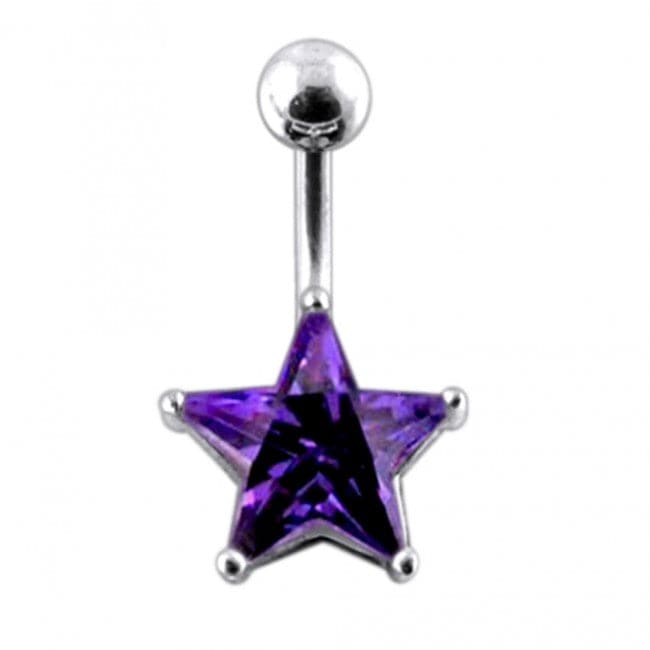 925 Sterling Silver Jewelled Star Non-Moving Belly Ring - Monster Piercing