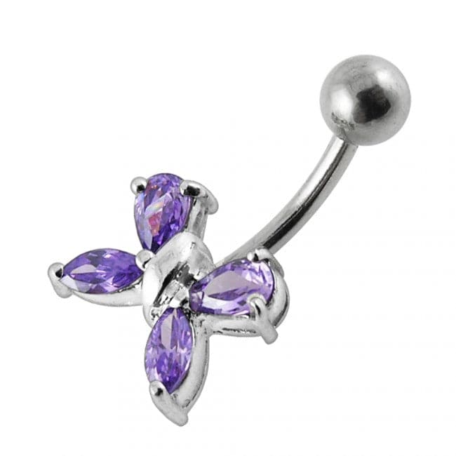 925 Sterling Silver Flower Design Non-moving Belly Ring - Monster Piercing