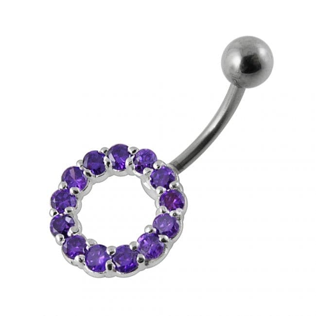 925 Sterling Silver Jewelled Circle Non-Moving Belly Ring - Monster Piercing