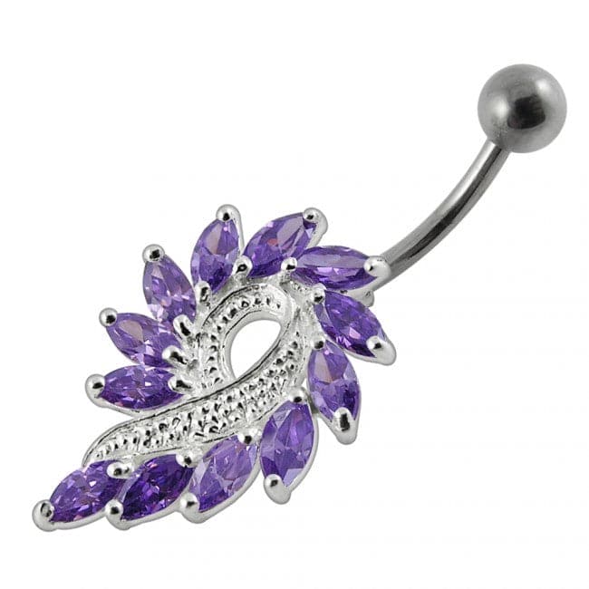 925 Sterling Silver Imaginary Jewelled Flower Non-Moving Belly Ring - Monster Piercing