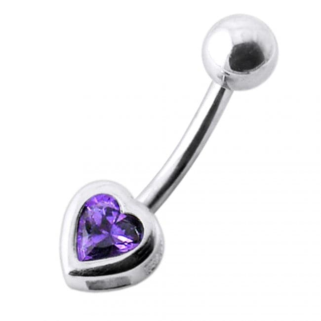 925 Sterling Silver Jewelled Heart Silver Belly Ring - Monster Piercing