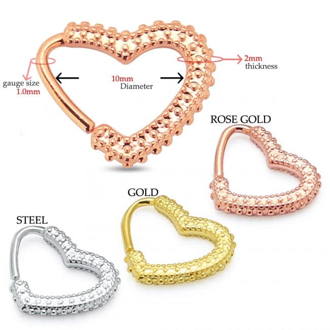 316L Surgical Steel Tribal Dots Heart Single Closure Ring - Monster Piercing