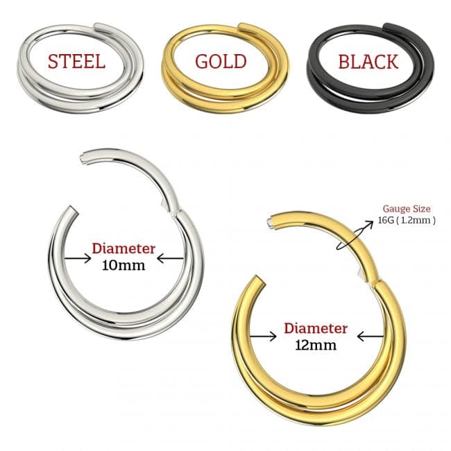 316L Surgical Steel Double Row Twisted Hinged Segment Clicker Ring - Monster Piercing